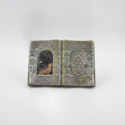 Vintage 925 Sterling Silver Jerusalem Hamsa Judaica Book Plaque Sculpture Israel
