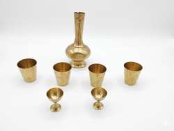 Vintage Handmade Engraved Brass Decanter Set with 4 Tumblers & 2 Goblet Cups