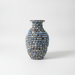 Handcrafted Blue Mosaic Decorative Vase Home Decor | Unique Stacked Design Table Centerpiece
