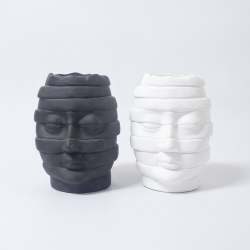 Abstract Segmented Face Planter Pot Modern Home Decor Sculpture Black White Head Vase
