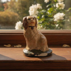 Vintage Ceramic Spaniel Dog Figurine Hand Painted Scruffy Fur Pet Collectible St