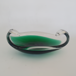 Elegant Green & Clear Art Glass Fruit Bowl Decorative Centerpiece Modern Wavy Edge Design Serve Dish