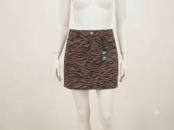 Women's Denim Mini Skirt - Brown/Black Zebra Animal Print - Size 40 - New with T