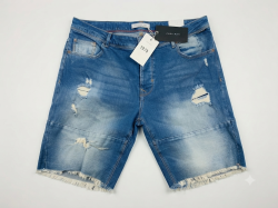 Men's ZARA MAN Denim Shorts - Blue Distressed Look with Frayed Hem - Size 40 - N