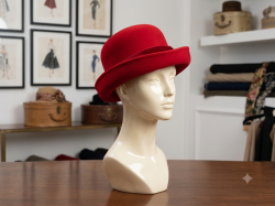 Vintage Style Women's Red Wool Cloche/Bowler Hat by Charter Club - Elegant Winte