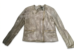 This is a stylish, contemporary moto jacket that blends edgy design with a sophi