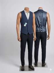 Burton Menswear London Men's Check Waistcoat Vest Navy Blue Size L
