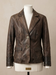 Vintage Women's Genuine Leather Blazer Jacket - Size 40 - Brand ANNA - Stylish B
