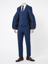 This is a blue men's slim-fit waistcoat from Burton Menswear London