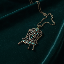 Vintage Women's Large Chain Necklace Antique Bronze Turquoise Rhinestone Ornate