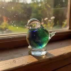 Vintage Small Art Glass Bird Figurine Sculpture Green Blue Clear Hand Blown Deco