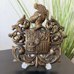 Vintage Brass Spanish Coat of Arms Wall Plaque Heraldic Crest Castle Decor Gift