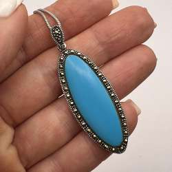 Vintage Sterling Silver 925 Womens Jewelry Chain Necklace Pendant Turquoise 9.7g