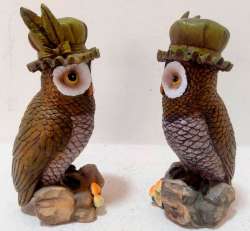 Pair Hand Painted Resin Owls Figurines Decorations Bird Lot 2 Statues Tall 6