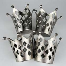 Set Vintage Hand Made 4 Glass Tea Cup Holders Metal Kitchen Decor