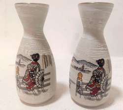 Japanese Porcelain Vintage Painted Hand Vase Signed Flower Gold White Pair Rare