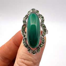 Huge Vintage Sterling Silver 925 Women's Jewelry Ring Green Stone Size 6 Marked
