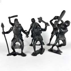 Huge Vintage USSR Plastic Character Toy Set of 6 Soldiers Savages Signed Ukraine