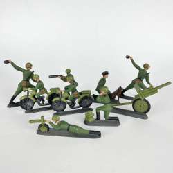 Set 10 Soldiers Vintage Soviet Iron Tin Toy Red Army Military WW2 USSR Painted