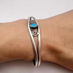 Vintage Circle Bangle Bracelet Sterling Silver 925 Natural Turquoise Market 6.3g