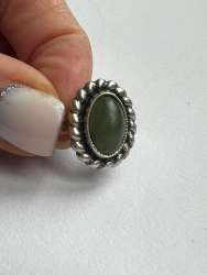 Vintage USSR Sterling Silver 925 Women's Jewelry Ring Jade Gemstone Size 6.5Rare