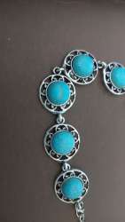 Blue Turquoise Gemstone Handmade 925 Sterling Silver Jewelry Bracelet