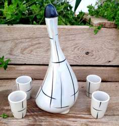 Vintage Soviet USSR Porcelain Set 4 Small Cups Pitcher Jug With Lid Handmade