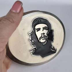 Vintage Men's Metal Enamel Belt Buckle Head of Che Guevara Argentina Cuba