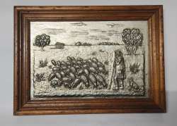Vintage Painting Figure Silver plated Shepherd and sheep handmade Frame Wood