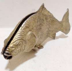 Vintage Fish Paper Letter Holder Desk Pewter Silver Plated Napkin Decoration 9