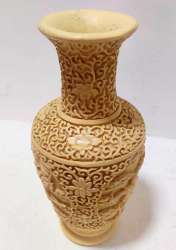 Old Chinese Vintage ART Cream Hand Carved Heavy Resin Dragon Gorgeous Vase 10