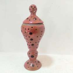 Hand-Made Ceramic Pottery Vintage Pot Candle Holder Perforated Lantern With Lid