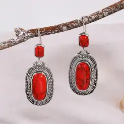 Vintage Women's Jewelry Earrings Red Pattern Synthetic Exquisite Jewelry Women's