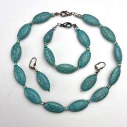 Vintage Women's Jewelry Set of Earrings Bracelet Necklace Bijouterie Turquoise