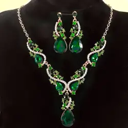 Classic Elegant Fashion Rhinestone Necklace and Earrings Jewelry Set for Women