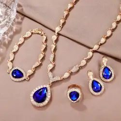 Luxury elegant blue color jewelry set for women rings necklace earrings bracelet