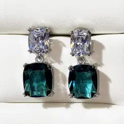 Fashion Women Green Zircon Stud Drop Hoop Earrings Christmas Jewelry