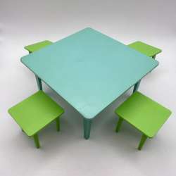 Vintage USSR Kids Puppets Plastic Set of Kitchen Furniture Table 4 Chairs
