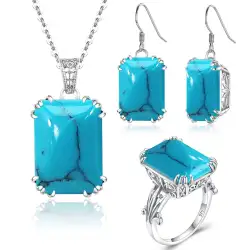 Women's 925 sterling silver jewelry set studded with turquoise and bohemian ston