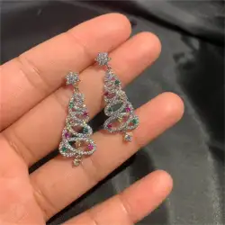 Girls Christmas Tree Earrings Zircon Stone Colorful Geometric New Year Jewelry