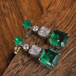 Gorgeous green and white zircon stone earrings  jewelry for women and girls