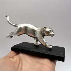 Vintage Silver Plated Figure Statue Puma Jaguar Home Decor Wood Base Collectible