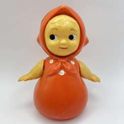 1960 Vintage USSR Plastic Celluloid Doll Roly Poly Toy Nevalyashka Ukraine 7 in