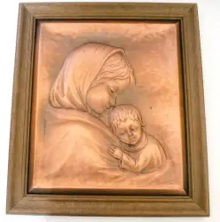 Vintage Brass Wall Painting in Wooden Frame Brass Wood Germany 1970s
