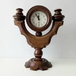 Vintage Wooden Clock with Two Candlesticks Decorative Wood Desktop Great Gift
