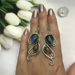 Vintage Women's 925sterling silver earrings, elegant jewelry with labrador stone