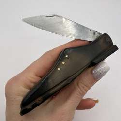 Vintage USSR Pocket Folding Knife Bakelite Brown Boot Steel Blade Hand Made