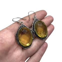 Vintage Women 925sterling silver earrings elegant jewelry natural citrine stone