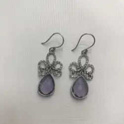 Vintage Women's vintage 925 sterling silver earrings with natural Amethyst