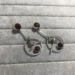 Vintage Women's vintage 925 sterling silver earrings with natural agate
